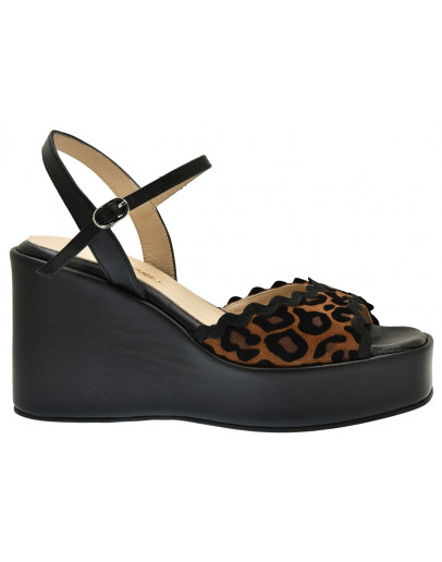 Anastasia Shoes Δερμάτινες Πλατφόρμες Μαύρες - Leopard 3725