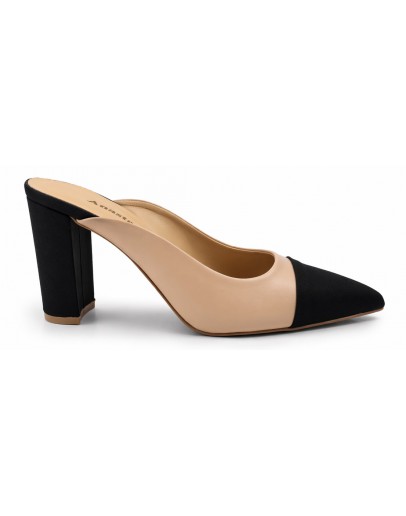 Anastasia Shoes Δερμάτινα Mules Μαύρα-Nude 81462