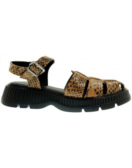 Anastasia Shoes Δερμάτινα Πέδιλα Καφέ Snake 3226