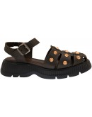 Anastasia Shoes Δερμάτινα Πέδιλα Καφέ με Τρουκς 3326