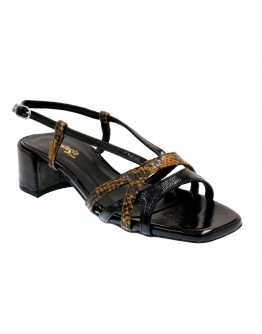 Anastasia Shoes Δερμάτινα Πέδιλα Μαύρα Snake 526