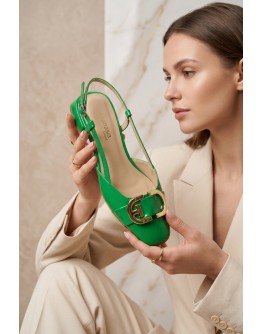 Anastasia Shoes Δερμάτινες Γόβες Flat Πράσινες 126