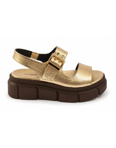 Anastasia Shoes Δερμάτινα Πέδιλα Χρυσά-Καφέ 4326