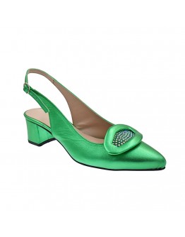 Anastasia Shoes Δερμάτινες Γόβες Πράσινο Μεταλλικό Με Strass 3695