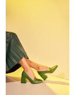 Γόβες δερμάτινες πράσινες με εκρού λεπτομέρειες Anastasia shoes 11
