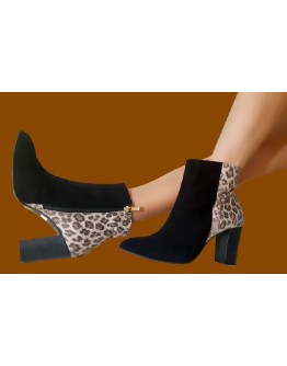 Anastasia Shoes Δερμάτινα Μποτάκια Μαύρα Leopard