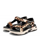 D.Franklin Δερμάτινα Πέδιλα Καφέ Animal Print 406008