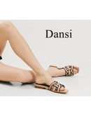 Dansi Δερμάτινα Πέδιλα Φλατ Nude - Μαύρα 7380
