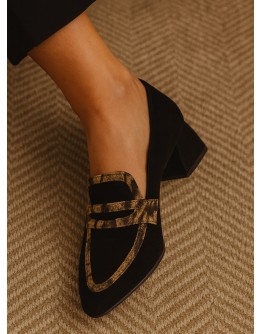 Dansi Δερμάτινες Γόβες Μαύρες Mε Mπεζ Leopard Print 7981