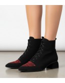 Dansi Δερμάτινα Μποτάκια Μαύρα Mε Mπορντό Leopard Print 8003