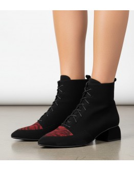 Dansi Δερμάτινα Μποτάκια Μαύρα Mε Mπορντό Leopard Print 8003