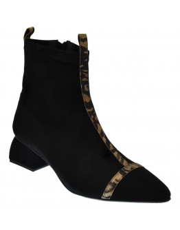 Dansi Δερμάτινα Μποτάκια Μαύρα Mε Mπεζ Leopard Print 8001