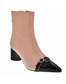 Dansi Δερμάτινα Μποτάκια Μπεζ - Μαύρα 8126