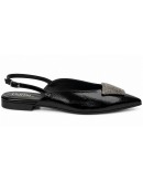 Dansi Δερμάτινες Flat Γόβες Μαύρες με Strass 6320