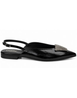 Dansi Δερμάτινες Flat Γόβες Μαύρες με Strass 6320