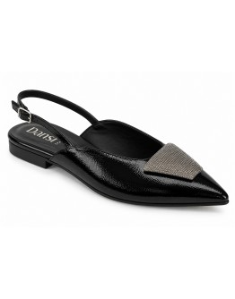 Dansi Δερμάτινες Flat Γόβες Μαύρες με Strass 6320