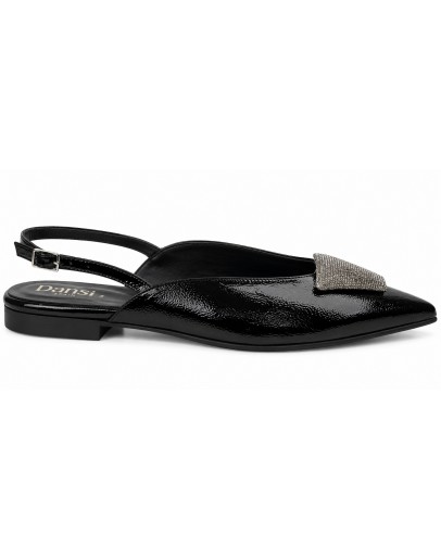 Dansi Δερμάτινες Flat Γόβες Μαύρες με Strass 6320
