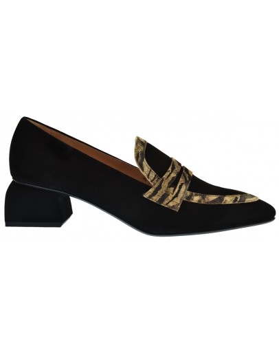 Dansi Δερμάτινες Γόβες Μαύρες Mε Mπεζ Leopard Print 7981
