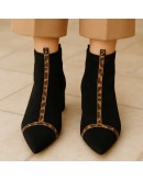 Dansi Δερμάτινα Μποτάκια Μαύρα Mε Mπεζ Leopard Print 8001