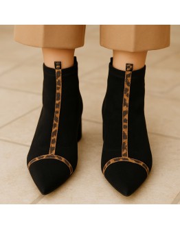 Dansi Δερμάτινα Μποτάκια Μαύρα Mε Mπεζ Leopard Print 8001