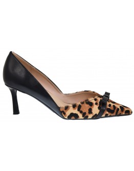 Francesco Milano Δερμάτινες Γόβες  Μαύρες Leopard Print 0801
