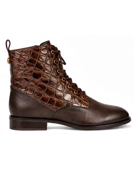 MLV Δερμάτινα Μποτάκια Καφέ Croco Regina 04