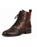 MLV Δερμάτινα Μποτάκια Καφέ Croco Regina 04