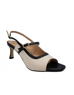 Mourtzi Δερμάτινα Πέδιλα Mule Εκρού-Μαύρα 553A35