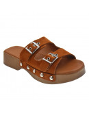 Oh My Sandals Δερμάτινα Πέδιλα Φλατ Καφέ  5237