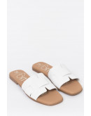 Oh My Sandals Δερμάτινα Πέδιλα Φλατ Λευκά 5150