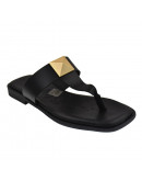 Oh My Sandals Δερμάτινα Πέδιλα Φλατ Μαύρα 5158