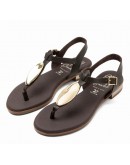 Oh My Sandals Δερμάτινα Πέδιλα Flat Καφέ 5864