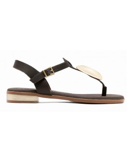 Oh My Sandals Δερμάτινα Πέδιλα Flat Καφέ 5864
