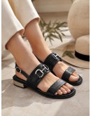 Oh My Sandals Δερμάτινα Πέδιλα Flat Μαύρα 5873