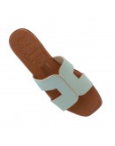 Oh My Sandals Δερμάτινα Πέδιλα Φλατ Μέντα 5814