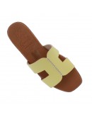 Oh My Sandals Δερμάτινα Πέδιλα Φλατ Κίτρινα 5814