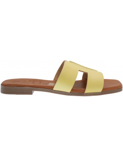 Oh My Sandals Δερμάτινα Πέδιλα Φλατ Κίτρινα 5814
