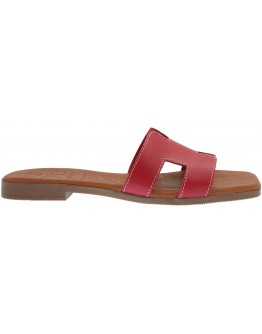 Oh My Sandals Δερμάτινα Πέδιλα Φλατ Κόκκινα 5810