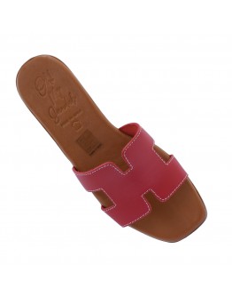 Oh My Sandals Δερμάτινα Πέδιλα Φλατ Κόκκινα 5810