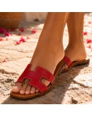 Oh My Sandals Δερμάτινα Πέδιλα Φλατ Κόκκινα 5810