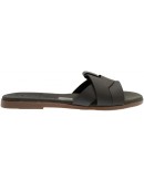 Oh My Sandals Δερμάτινα Πέδιλα Φλατ Καφέ 5805