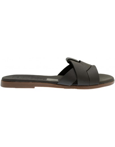 Oh My Sandals Δερμάτινα Πέδιλα Φλατ Καφέ 5805