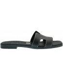 Oh My Sandals Δερμάτινα Πέδιλα Φλατ Μαύρα 5810