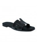 Oh My Sandals Δερμάτινα Πέδιλα Φλατ Μαύρα 5810