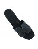 Oh My Sandals Δερμάτινα Πέδιλα Φλατ Μαύρα 5810