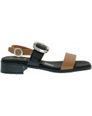 Oh My Sandals Δερμάτινα Πέδιλα Flat Μαύρα-Καφέ 5894