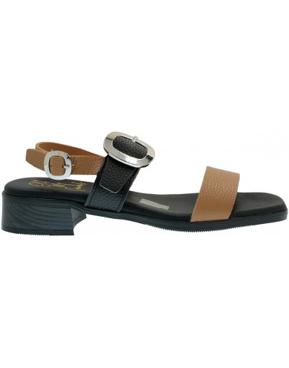 Oh My Sandals Δερμάτινα Πέδιλα Flat Μαύρα-Καφέ 5894