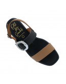 Oh My Sandals Δερμάτινα Πέδιλα Flat Μαύρα-Καφέ 5894