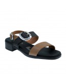 Oh My Sandals Δερμάτινα Πέδιλα Flat Μαύρα-Καφέ 5894