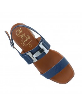Oh My Sandals Δερμάτινα Πέδιλα Flat Μπλε 5892